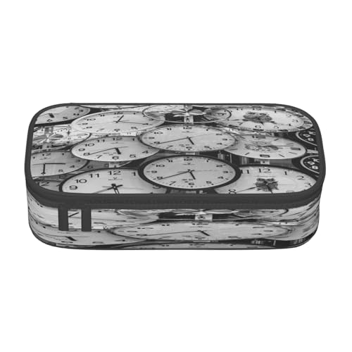 Federmäppchen mit großem Fassungsvermögen, Federmäppchen, Uhr-Kunstdruck, mehrlagiges Schreibwaren-Federmäppchen von POKIKKJH