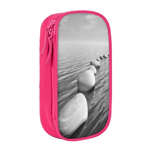 Federmäppchen mit großem Fassungsvermögen, Motiv: Zen-Steine, Bild-Druck, Doppelreißverschluss, Stifteetui, rose, Einheitsgröße, Kulturbeutel von POKIKKJH