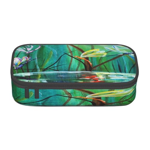 Federmäppchen mit großem Fassungsvermögen, Tanzen mit Libellen-Druck, mehrlagiges Schreibwaren-Federmäppchen von POKIKKJH