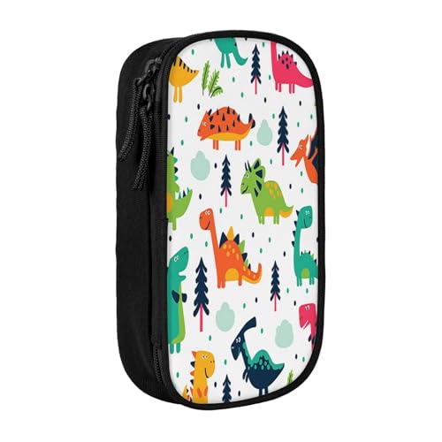 Federmäppchen mit großem Fassungsvermögen, buntes Dinosaurier-Druck, Doppelreißverschluss, Schwarz , Einheitsgröße, Kulturbeutel von POKIKKJH
