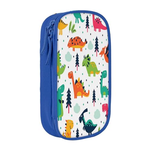 Federmäppchen mit großem Fassungsvermögen, buntes Dinosaurier-Druck, Doppelreißverschluss, blau, Einheitsgröße, Kulturbeutel von POKIKKJH