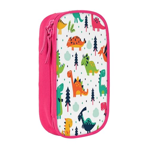 Federmäppchen mit großem Fassungsvermögen, buntes Dinosaurier-Druck, Doppelreißverschluss, rose, Einheitsgröße, Kulturbeutel von POKIKKJH