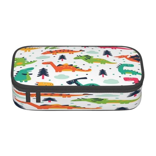 Federmäppchen mit großem Fassungsvermögen, buntes Dinosaurier-Druck, mehrlagiges Schreibwaren-Federmäppchen von POKIKKJH
