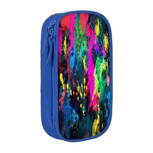 Federmäppchen mit großem Fassungsvermögen, buntes abstraktes Gemälde-Druck, Doppelreißverschluss, blau, Einheitsgröße, Kulturbeutel von POKIKKJH