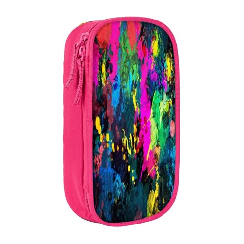 Federmäppchen mit großem Fassungsvermögen, buntes abstraktes Gemälde-Druck, Doppelreißverschluss, rose, Einheitsgröße, Kulturbeutel von POKIKKJH