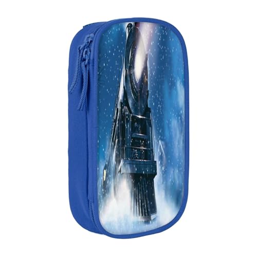 Federmäppchen mit großem Fassungsvermögen, für Winter, Weihnachten, Schnee, Nacht, Eisenbahn, Zug, Druck, Doppelreißverschluss, blau, Einheitsgröße, Kulturbeutel von POKIKKJH