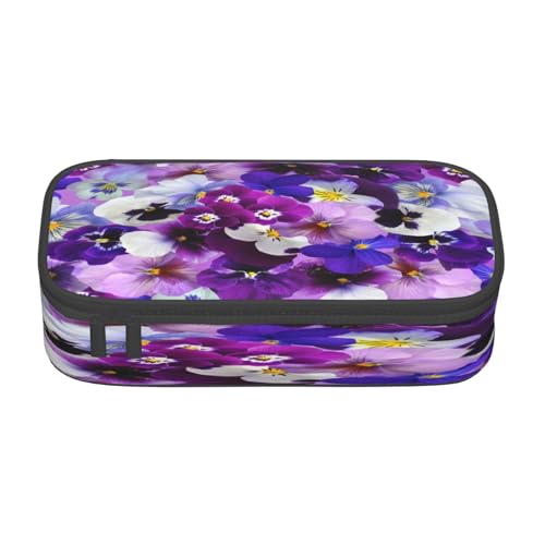 Federmäppchen mit großem Fassungsvermögen, lila Blumendruck, mehrlagiges Schreibwaren-Federmäppchen von POKIKKJH