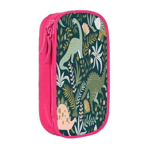 Federmäppchen mit großem Fassungsvermögen, niedlicher Dinosaurier-Druck, Doppelreißverschluss, rose, Einheitsgröße, Kulturbeutel von POKIKKJH