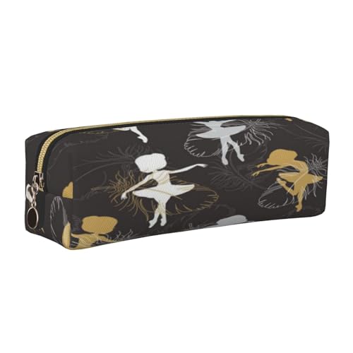 Leder-Federmäppchen, Feder-Druck, Reißverschluss, Stifteetui für Arbeit, Büro, für Männer und Frauen, gold, Einheitsgröße, Kulturbeutel von POKIKKJH