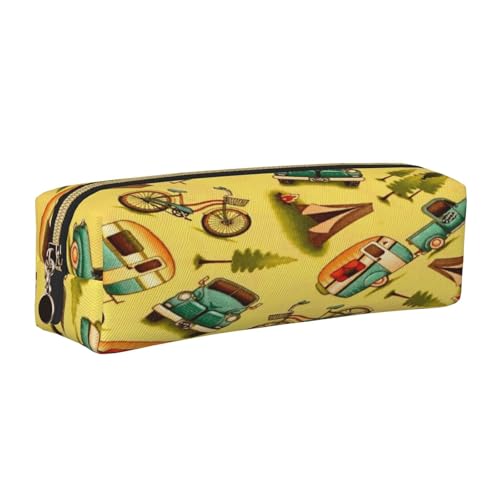 Leder-Federmäppchen, Federmäppchen, Auto- und Fahrraddruck, mit Reißverschluss, für Arbeit, Büro, für Männer und Frauen, gold, Einheitsgröße, Kulturbeutel von POKIKKJH