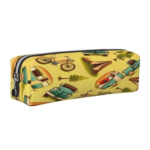 Leder-Federmäppchen, Federmäppchen, Auto- und Fahrraddruck, mit Reißverschluss, für Arbeit, Büro, für Männer und Frauen, silber, Einheitsgröße, Kulturbeutel von POKIKKJH