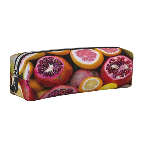 Leder-Federmäppchen, Federmäppchen, Bleistifttasche, Obstdruck, Reißverschluss, Stifteetui für Arbeit, Büro, für Männer und Frauen, silber, Einheitsgröße, Kulturbeutel von POKIKKJH