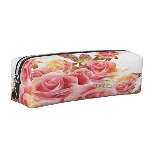 Leder-Federmäppchen, Federmäppchen, Blumendruck, Reißverschluss, Stifteetui für Arbeit, Büro, für Männer und Frauen, silber, Einheitsgröße, Kulturbeutel von POKIKKJH