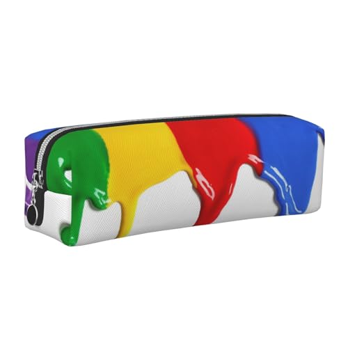 Leder-Federmäppchen, Federmäppchen, Farbspritzer, Hintergrund, Reißverschluss, Stifteetui für Arbeit, Büro, für Männer und Frauen, silber, Einheitsgröße, Kulturbeutel von POKIKKJH