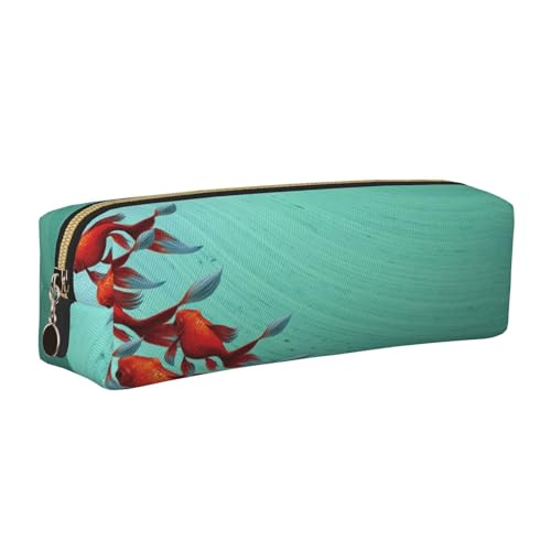 Leder-Federmäppchen, Federmäppchen, Fisch-Druck, Reißverschluss, Stifteetui für Arbeit, Büro, für Männer und Frauen, gold, Einheitsgröße, Kulturbeutel von POKIKKJH