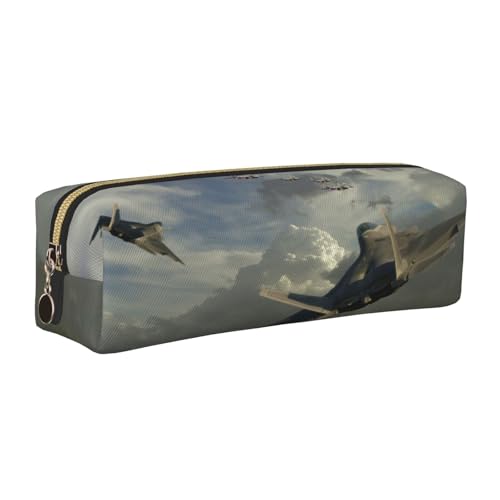Leder-Federmäppchen, Federmäppchen, Flugzeugdruck, Reißverschluss, Stifteetui für Arbeit, Büro, für Männer und Frauen, gold, Einheitsgröße, Kulturbeutel von POKIKKJH