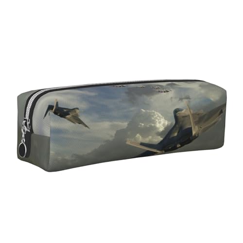 Leder-Federmäppchen, Federmäppchen, Flugzeugdruck, Reißverschluss, Stifteetui für Arbeit, Büro, für Männer und Frauen, silber, Einheitsgröße, Kulturbeutel von POKIKKJH