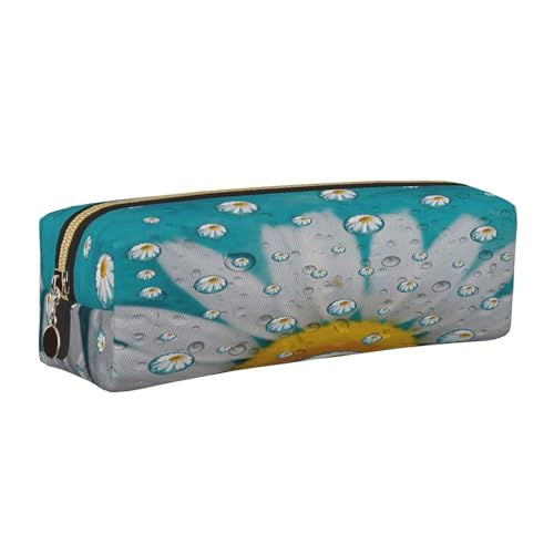 Leder-Federmäppchen, Federmäppchen, Gänseblümchen-Druck, Reißverschluss, Stifteetui für Arbeit, Büro, für Männer und Frauen, gold, Einheitsgröße, Kulturbeutel von POKIKKJH