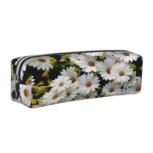 Leder-Federmäppchen, Federmäppchen, Gänseblümchen-Druck, Reißverschluss, Stifteetui für Arbeit, Büro, für Männer und Frauen, silber, Einheitsgröße, Kulturbeutel von POKIKKJH