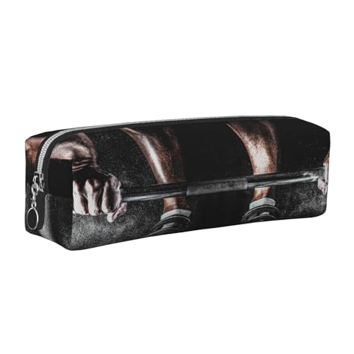 Leder-Federmäppchen, Federmäppchen, Gewichtheben, Sport, mit Reißverschluss, für Arbeit, Büro, für Männer und Frauen, silber, Einheitsgröße, Kulturbeutel von POKIKKJH