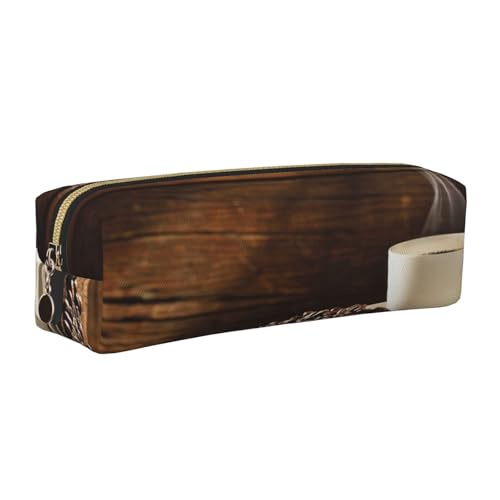 Leder-Federmäppchen, Federmäppchen, Kaffeetasse und Kaffeebohnen, Reißverschluss, Stifteetui für Arbeit, Büro, für Männer und Frauen, gold, Einheitsgröße, Kulturbeutel von POKIKKJH