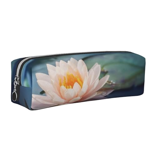 Leder-Federmäppchen, Federmäppchen, Lotusblumen-Druck, Reißverschluss, Stifteetui für Arbeit, Büro, für Männer und Frauen, silber, Einheitsgröße, Kulturbeutel von POKIKKJH