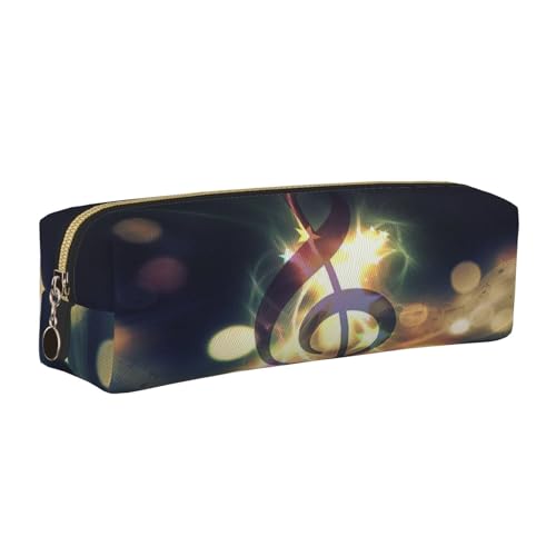 Leder-Federmäppchen, Federmäppchen, Musiknoten-Druck, Reißverschluss, Stifteetui für Arbeit, Büro, für Männer und Frauen, gold, Einheitsgröße, Kulturbeutel von POKIKKJH