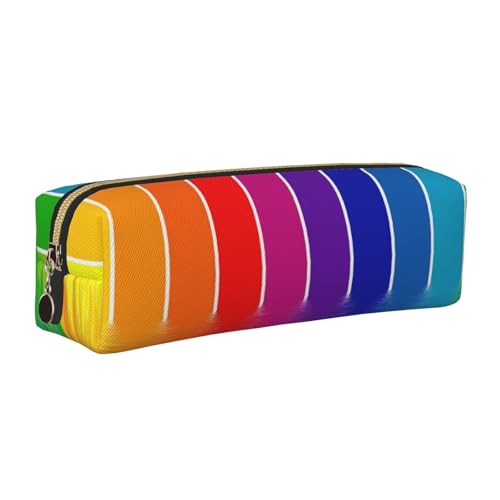 Leder-Federmäppchen, Federmäppchen, Regenbogenstreifen, Reißverschluss, Stifteetui für Arbeit, Büro, für Männer und Frauen, gold, Einheitsgröße, Kulturbeutel von POKIKKJH