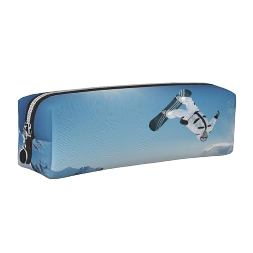 Leder-Federmäppchen, Federmäppchen, Snowboard-Druck, Reißverschluss, Stifteetui für Arbeit, Büro, für Männer und Frauen, silber, Einheitsgröße, Kulturbeutel von POKIKKJH