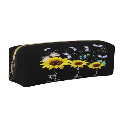 Leder-Federmäppchen, Federmäppchen, Sonnenblumen-Druck, Reißverschluss, Stifteetui für Arbeit, Büro, für Männer und Frauen, gold, Einheitsgröße, Kulturbeutel von POKIKKJH