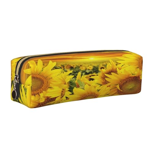 Leder-Federmäppchen, Federmäppchen, Sonnenblumen-Muster, Reißverschluss, Stifteetui für Arbeit, Büro, für Männer und Frauen, gold, Einheitsgröße, Kulturbeutel von POKIKKJH