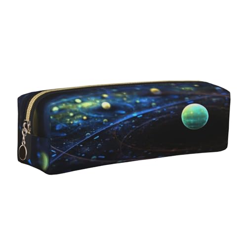 Leder-Federmäppchen, Federmäppchen, Weltraumplaneten, bedruckt, mit Reißverschluss, Stifteetui für Arbeit, Büro, für Männer und Frauen, gold, Einheitsgröße, Kulturbeutel von POKIKKJH