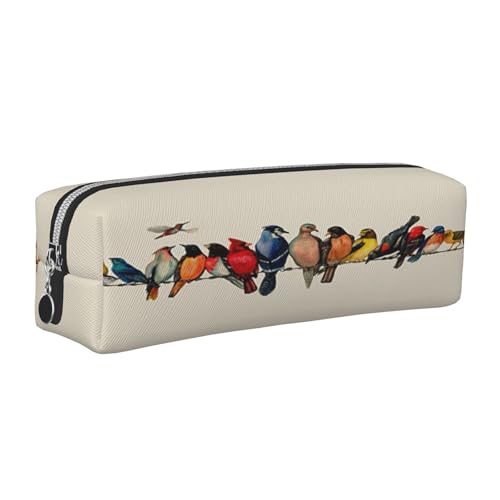 Leder-Federmäppchen, Federmäppchen, bunter Vogeldruck, mit Reißverschluss, für Arbeit, Büro, für Männer und Frauen, silber, Einheitsgröße, Kulturbeutel von POKIKKJH