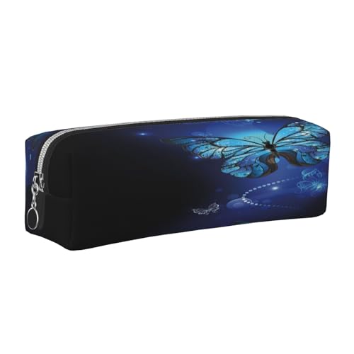 Leder-Federmäppchen, Federmäppchen, dunkelblau, Schmetterlinge, Reißverschluss, Stifteetui für Arbeit, Büro, für Männer und Frauen, silber, Einheitsgröße, Kulturbeutel von POKIKKJH