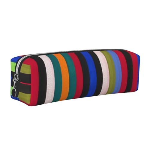 Leder-Federmäppchen, Federmäppchen, farbige Streifen, Reißverschluss, Stifteetui für Arbeit, Büro, für Männer und Frauen, silber, Einheitsgröße, Kulturbeutel von POKIKKJH