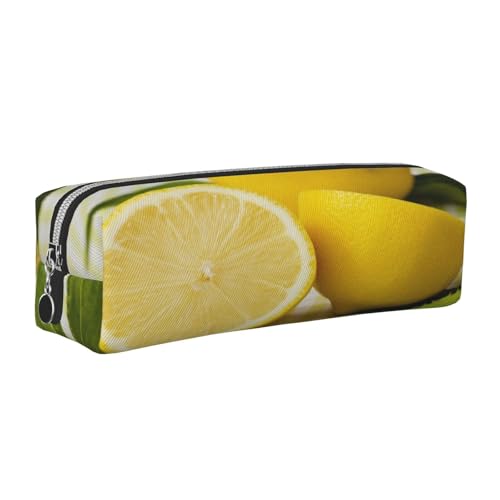 Leder-Federmäppchen, Federmäppchen, gelbes Zitronenmuster, Reißverschluss, Stifteetui für Arbeit, Büro, für Männer und Frauen, silber, Einheitsgröße, Kulturbeutel von POKIKKJH