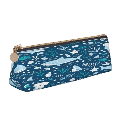 Leder-Federmäppchen, Federmäppchen, niedlicher blauer Fischdruck, Reißverschluss, Stifteetui für Arbeit, Büro, für Männer und Frauen Leder-Federmäppchen, Federmäppchen, niedlicher blauer Fischdruck, Reißverschluss, Stifteetui für Arbeit, Büro, für Männer und Frauen von POKIKKJH