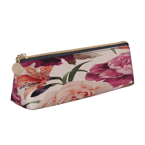 Leder-Federmäppchen, Federmäppchen, rosa Blumen- und Rosen-Druck, Reißverschluss, Stifteetui für Arbeit, Büro, für Männer und Frauen Leder-Federmäppchen, Federmäppchen, rosa Blumen- und Rosen-Druck, Reißverschluss, Stifteetui für Arbeit, Büro, für Männer und Frauen von POKIKKJH