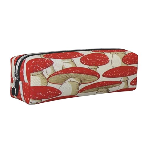 Leder-Federmäppchen, Federmäppchen, rot/weiß, Pilzdruck, mit Reißverschluss, für Arbeit, Büro, für Männer und Frauen, silber, Einheitsgröße, Kulturbeutel von POKIKKJH