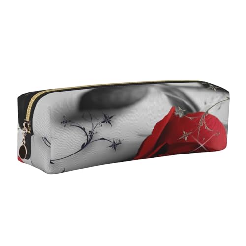 Leder-Federmäppchen, Federmäppchen, rote Rose, Reißverschluss, Stifteetui für Arbeit, Büro, für Männer und Frauen, gold, Einheitsgröße, Kulturbeutel von POKIKKJH