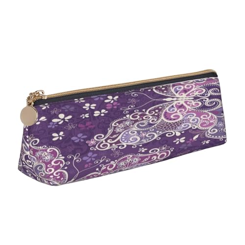 Leder-Federmäppchen, Federmäppchen, violette Schmetterlinge, Reißverschluss, Stifteetui für Arbeit, Büro, für Männer und Frauen von POKIKKJH