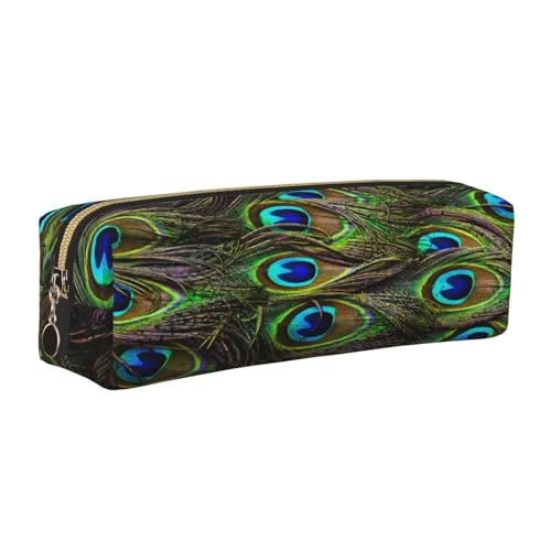 Leder-Federmäppchen, Federtasche, Pfauenfeder-Druck, Reißverschluss, Stifteetui für Arbeit, Büro, für Männer und Frauen, gold, Einheitsgröße, Kulturbeutel von POKIKKJH