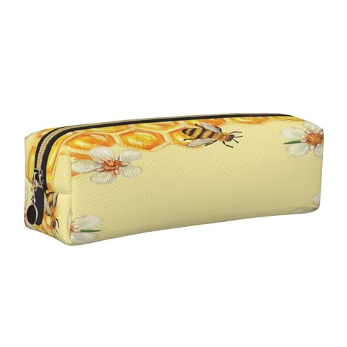 Leder-Federmäppchen mit Blumendruck, Stifteetui mit Reißverschluss, für Arbeit, Büro, für Männer und Frauen, gold, Einheitsgröße, Kulturbeutel von POKIKKJH