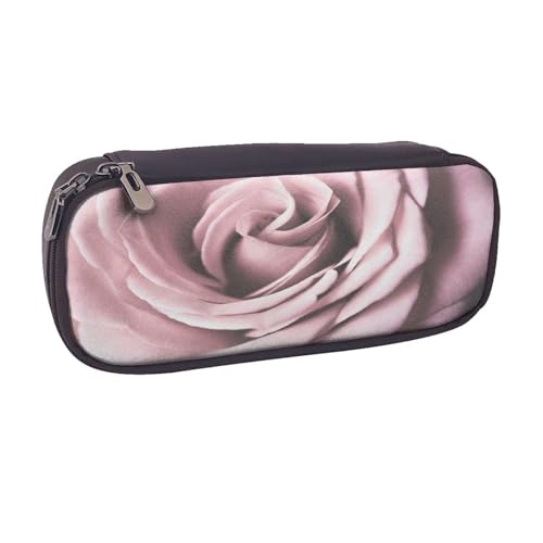 Leder-Federmäppchen mit großem Fassungsvermögen, Federtasche, Rosenmotiv, Doppelreißverschluss, Flip-Top-Stiftetui von POKIKKJH