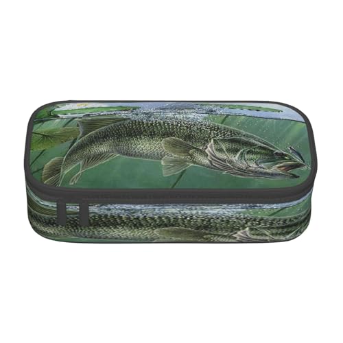POKIKKJH Federmäppchen mit großem Fassungsvermögen, Fischmotiv mit Köderdruck, mehrlagiges Schreibwaren-Federmäppchen von POKIKKJH