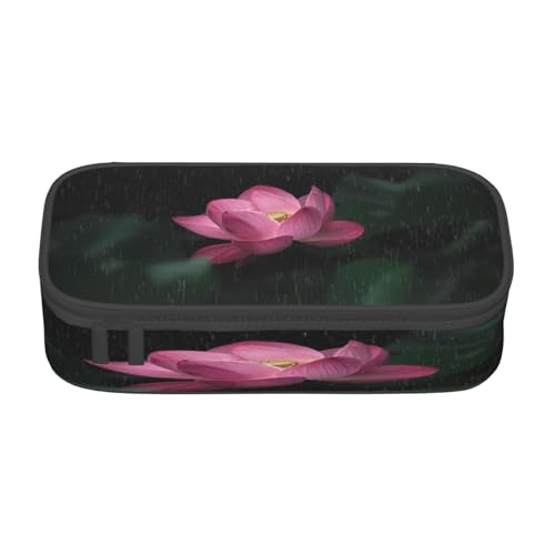 POKIKKJH Federmäppchen mit großem Fassungsvermögen, Lotusblumen-Druck, mehrlagiges Schreibwaren-Federmäppchen von POKIKKJH