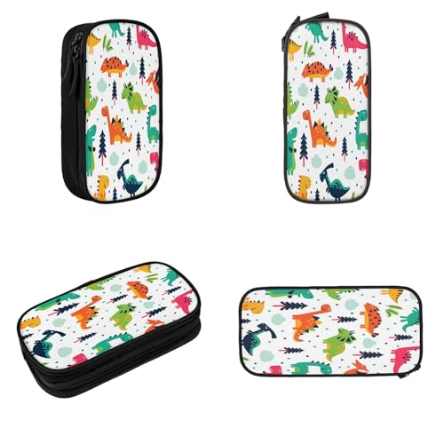 POKIKKJH Federmäppchen mit großem Fassungsvermögen, buntes Dinosaurier-Druck, Doppelreißverschluss, Schwarz , Einheitsgröße, Kulturbeutel von POKIKKJH
