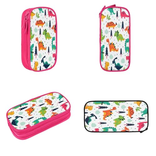 POKIKKJH Federmäppchen mit großem Fassungsvermögen, buntes Dinosaurier-Druck, Doppelreißverschluss, rose, Einheitsgröße, Kulturbeutel von POKIKKJH