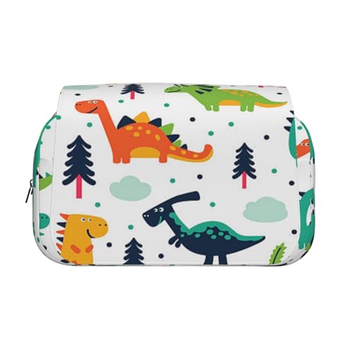 POKIKKJH Federmäppchen mit großem Fassungsvermögen, buntes Dinosaurier-Druck, doppeltes Klappetui, Schwarz , Einheitsgröße, Kulturbeutel von POKIKKJH