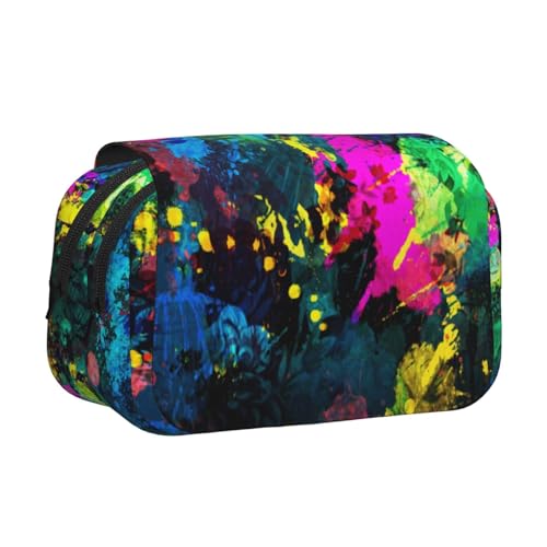 POKIKKJH Federmäppchen mit großem Fassungsvermögen, buntes abstraktes Gemälde, doppeltes Klappetui, Schwarz , Einheitsgröße, Kulturbeutel POKIKKJH Federmäppchen mit großem Fassungsvermögen, buntes abstraktes Gemälde, doppeltes Klappetui, Schwarz , Einheitsgröße, Kulturbeutel von POKIKKJH
